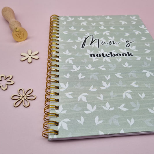 Mum's A5 spiral journal notebook - Green leaves