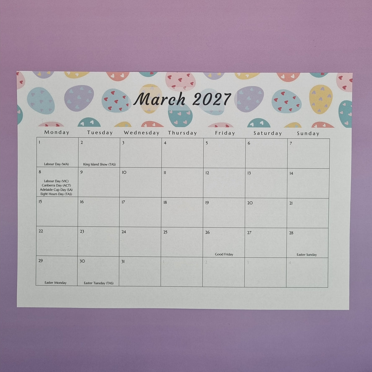 2027 Monthly A4 seasonal calendar with fridge magnets