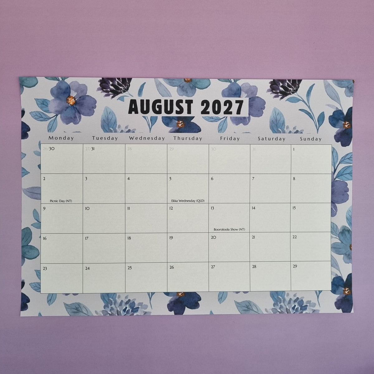 2027 Monthly A4 floral calendar with fridge magnets