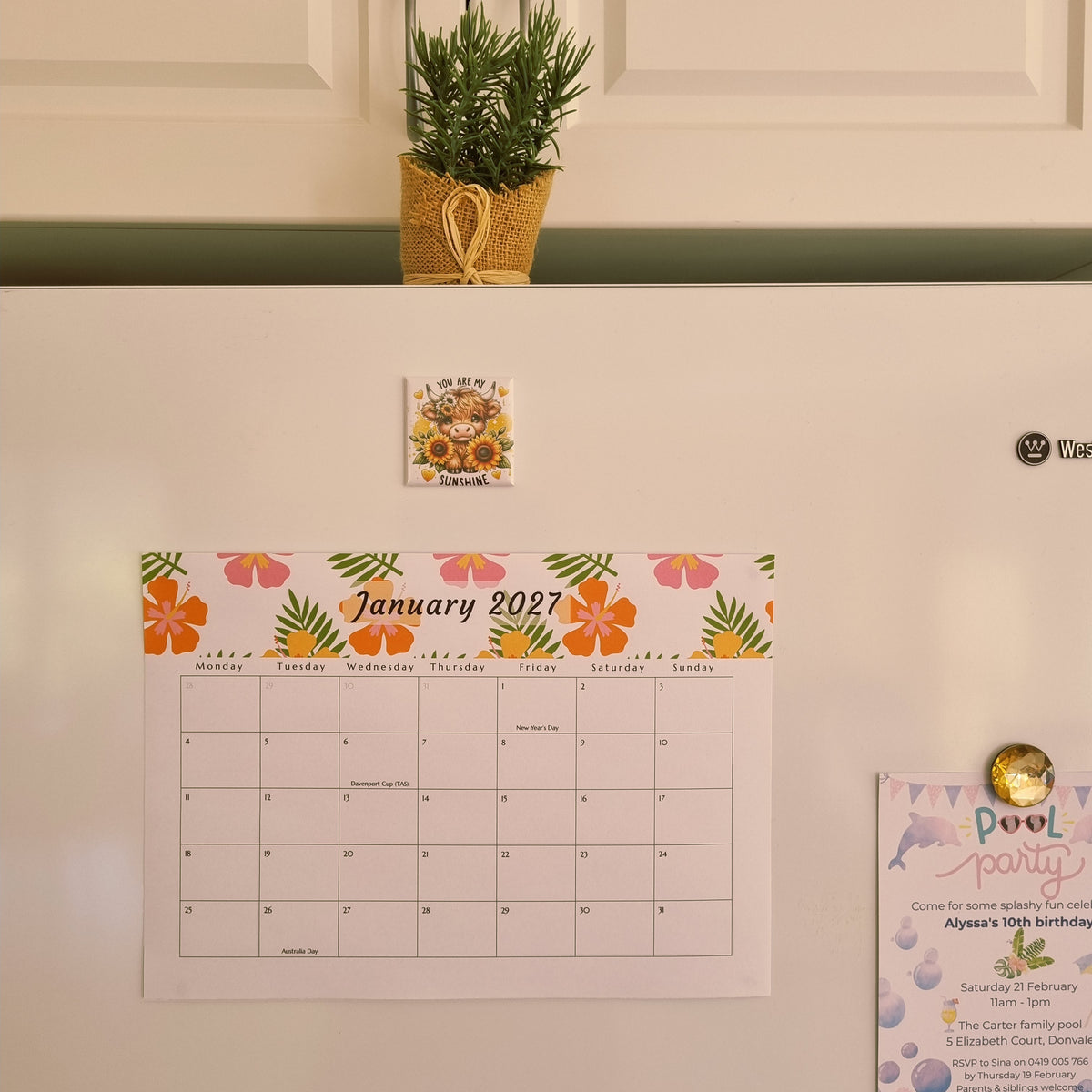 2027 Monthly A4 seasonal calendar with fridge magnets