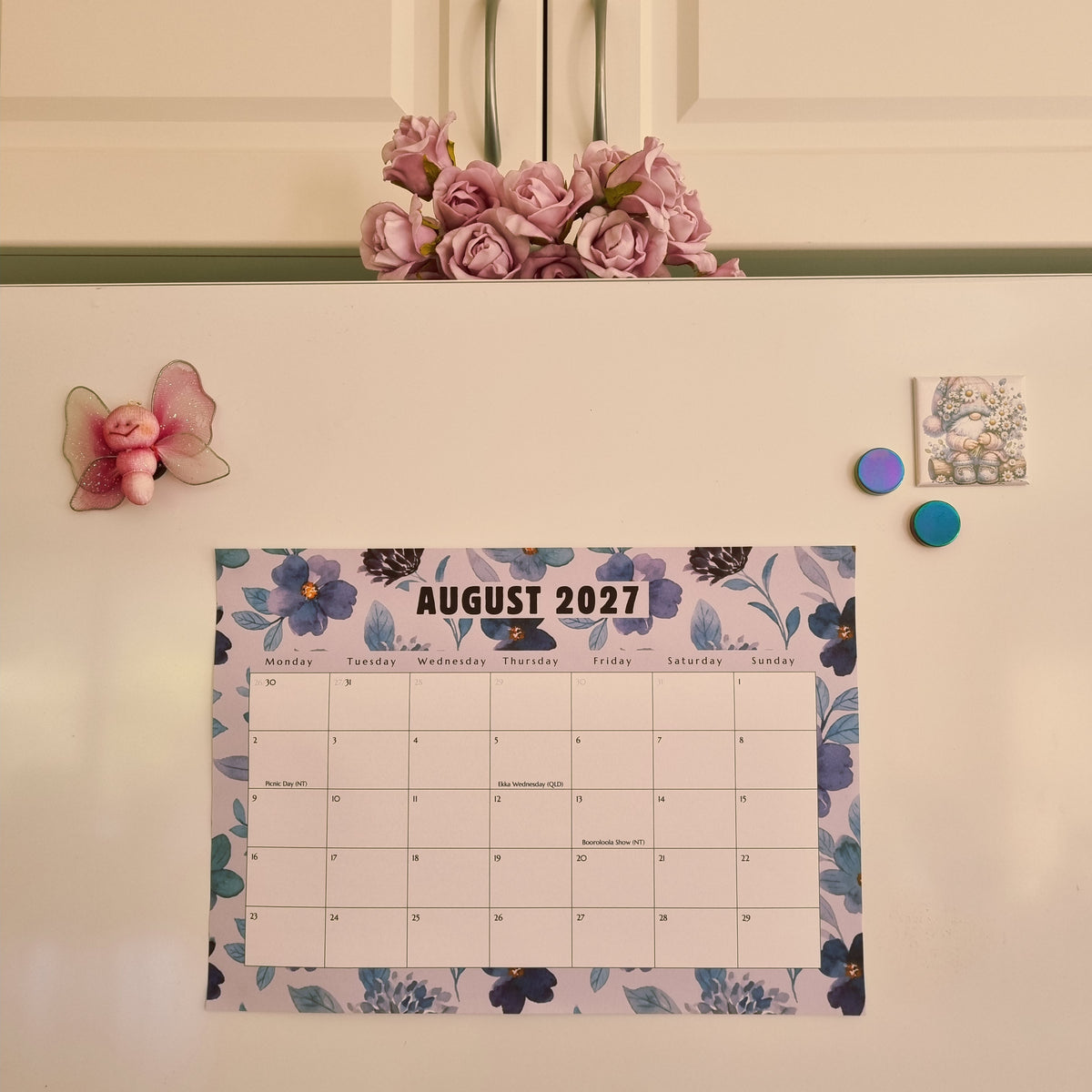2027 Monthly A4 floral calendar with fridge magnets