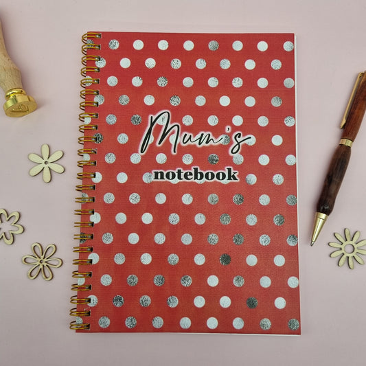 Mum's A5 spiral journal notebook - Red polka dot