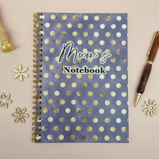 Mum's A5 spiral journal notebook - Purple polka dot