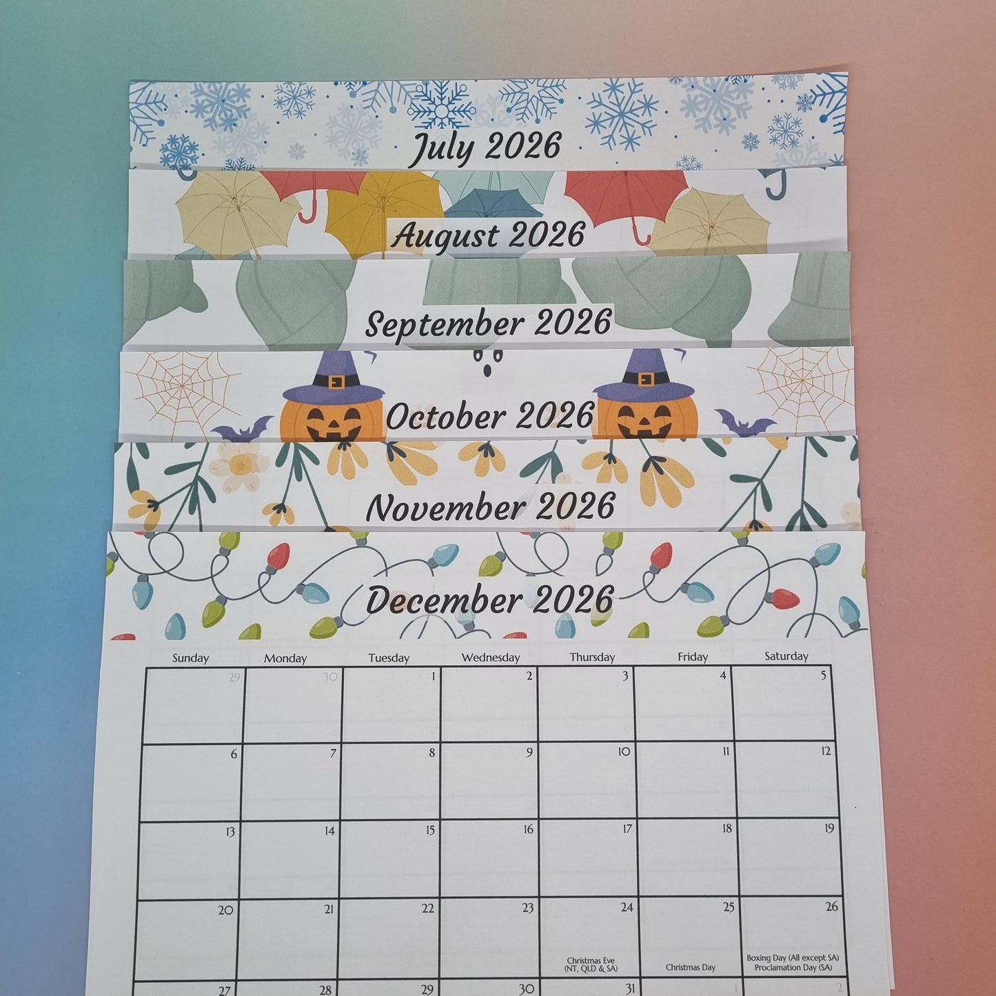 Calendar 2026 monthly A4 size with magnets for fridge