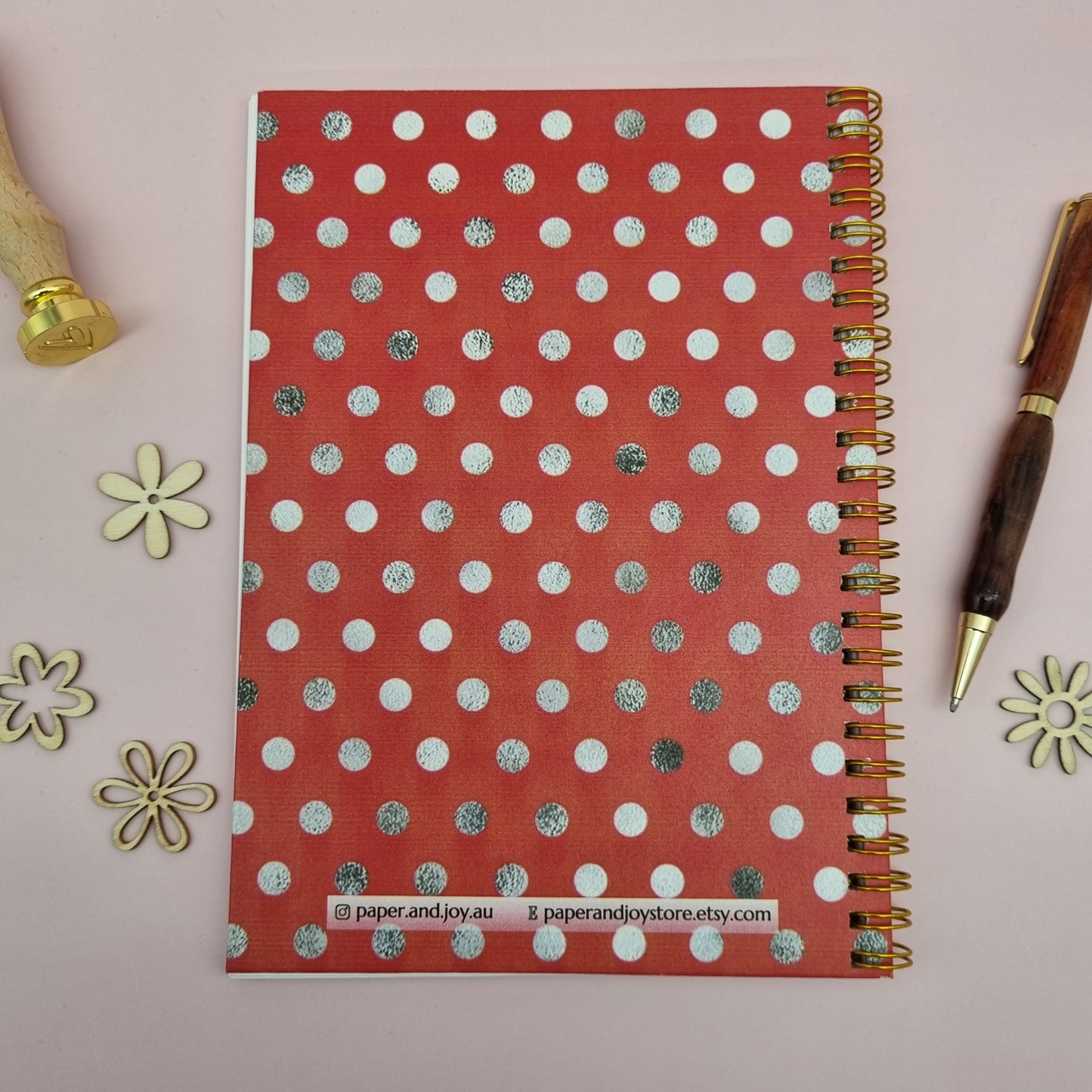 Mum's A5 spiral journal notebook - Red polka dot