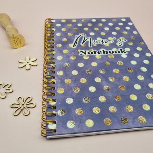 Mum's A5 spiral journal notebook - Purple polka dot