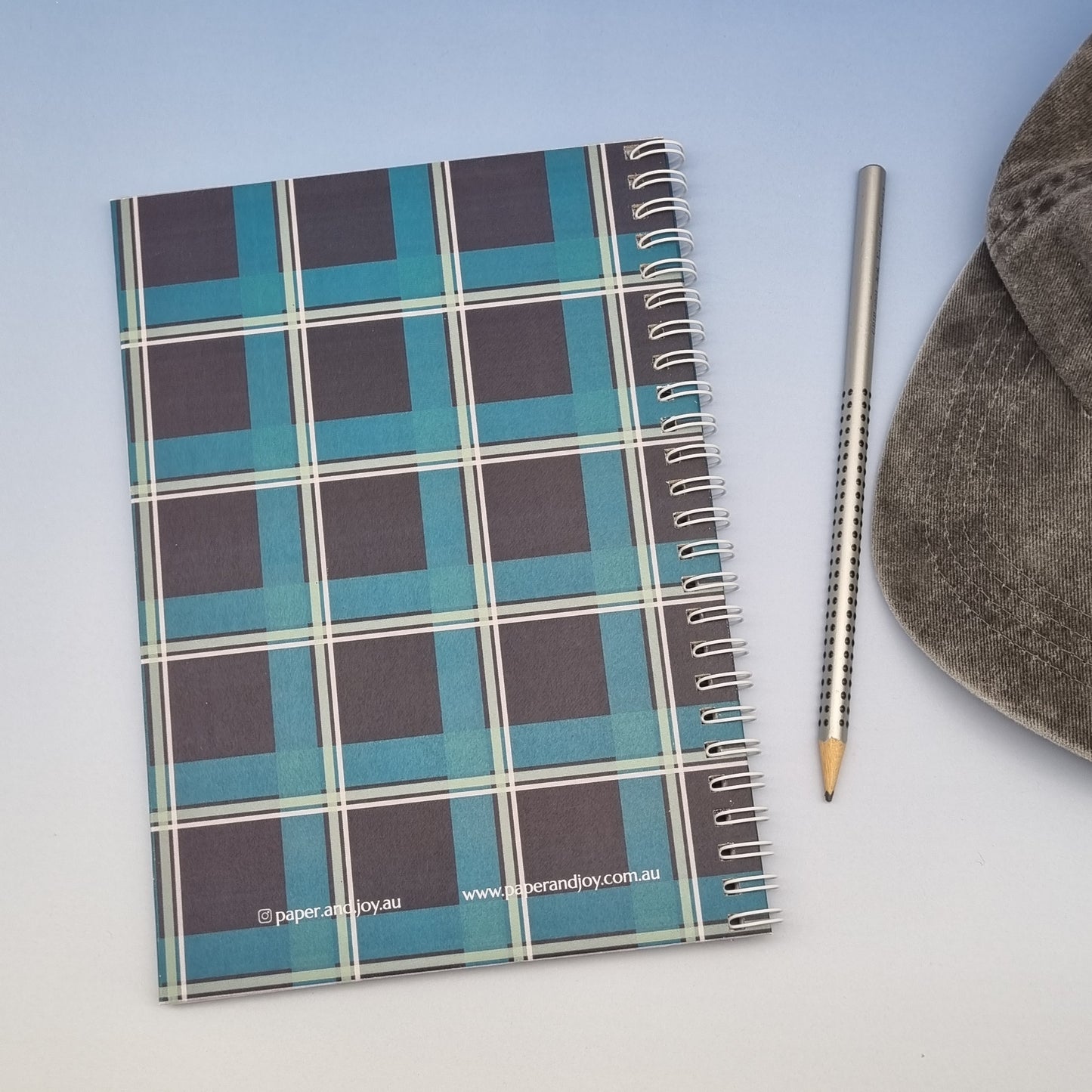 3. Dad's A5 spiral journal notebook - Green checkered