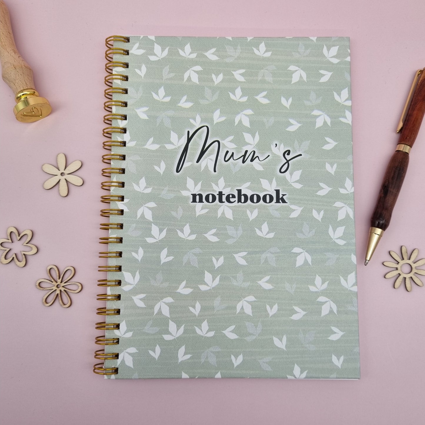 WHOLESALE Mum's A5 spiral journal notebook - Green leaves (Qty 3)