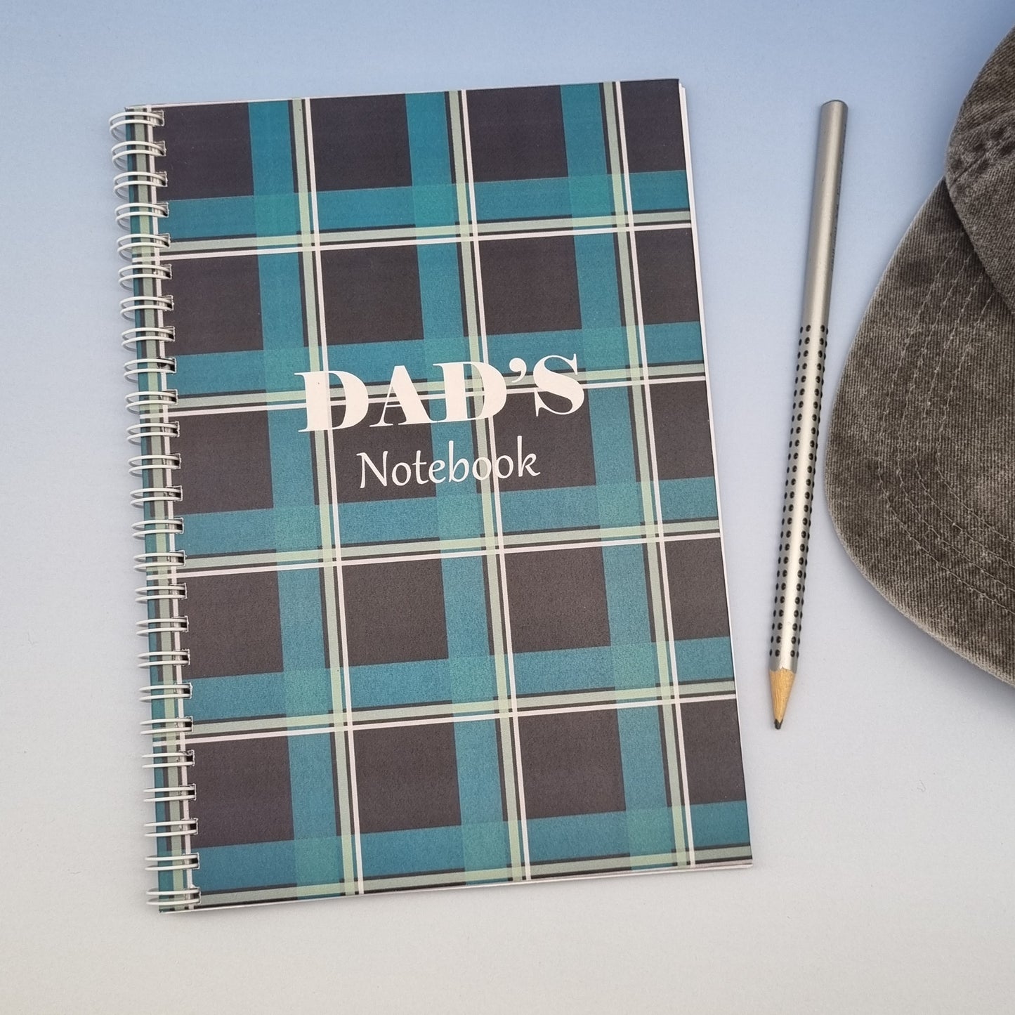 3. Dad's A5 spiral journal notebook - Green checkered