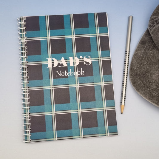 3. Dad's A5 spiral journal notebook - Green checkered
