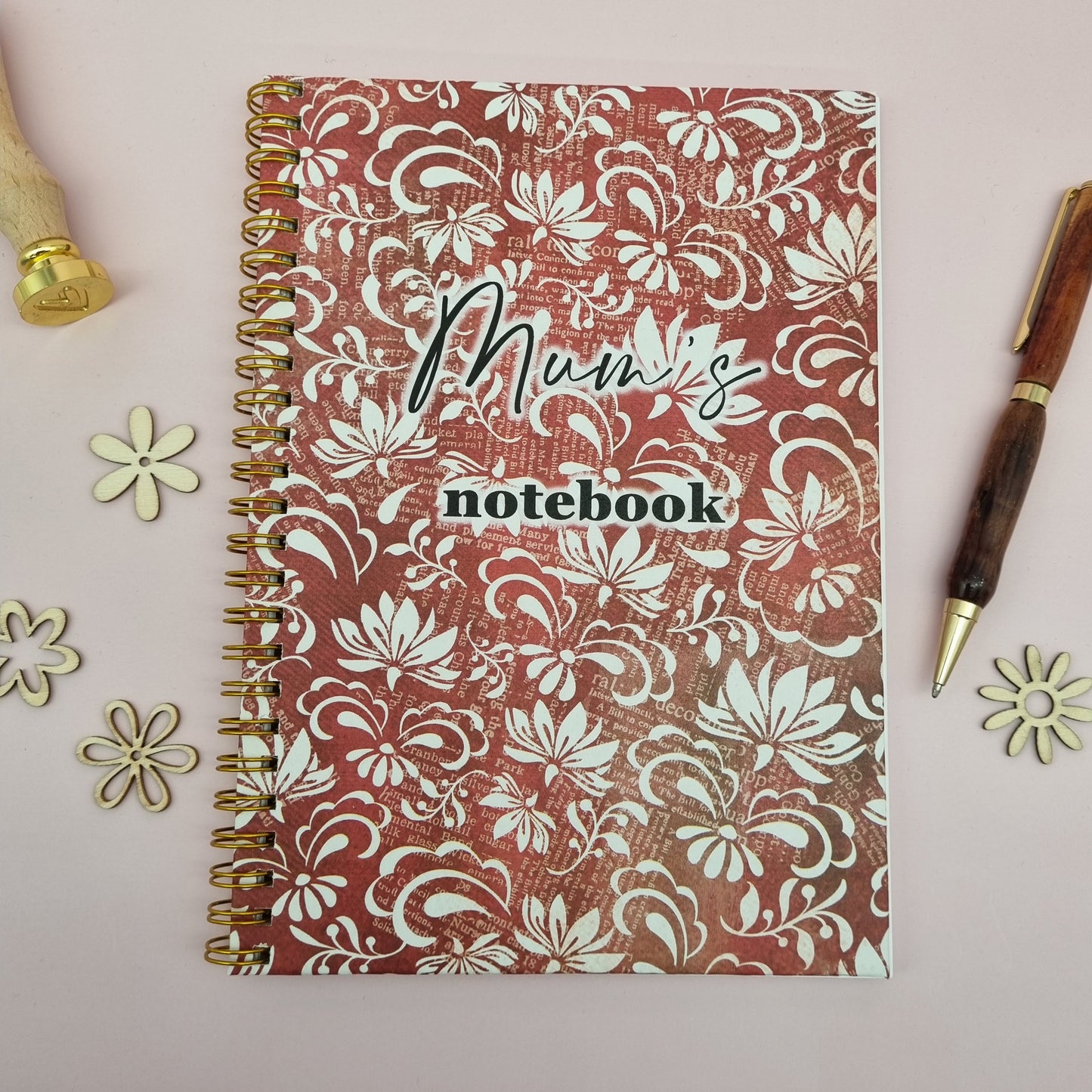 Mum's A5 spiral journal notebook - Maroon filigree