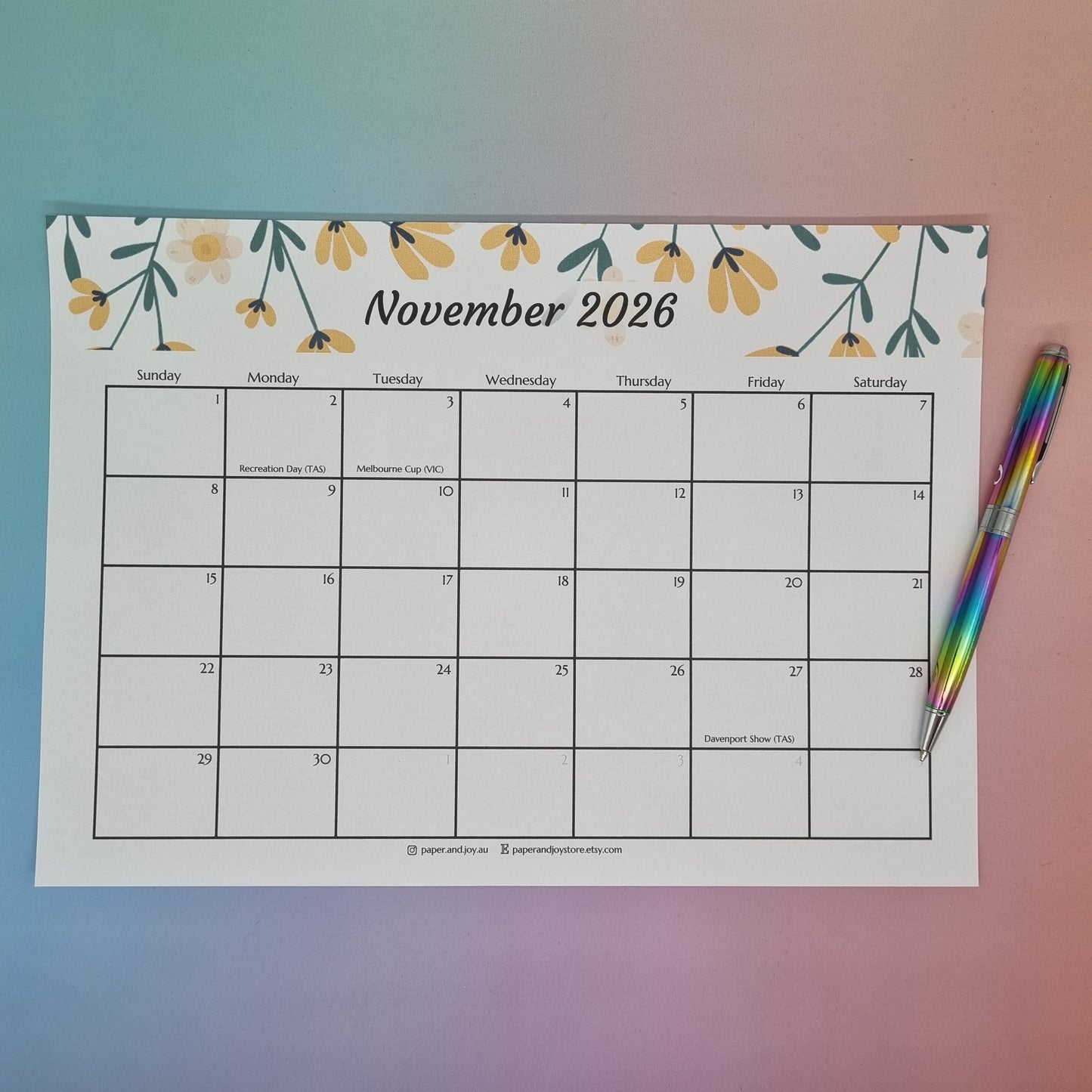 Calendar 2026 monthly A4 size with magnets for fridge