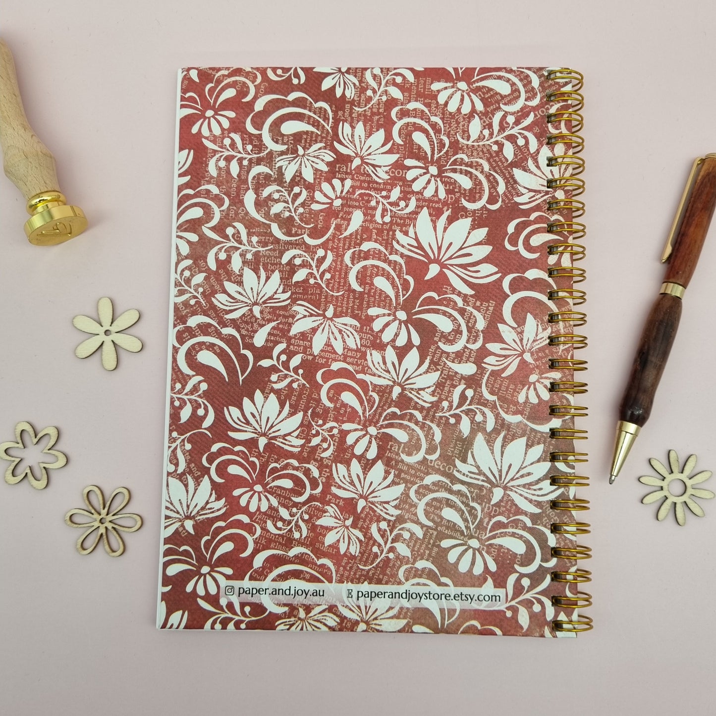 Mum's A5 spiral journal notebook - Maroon filigree