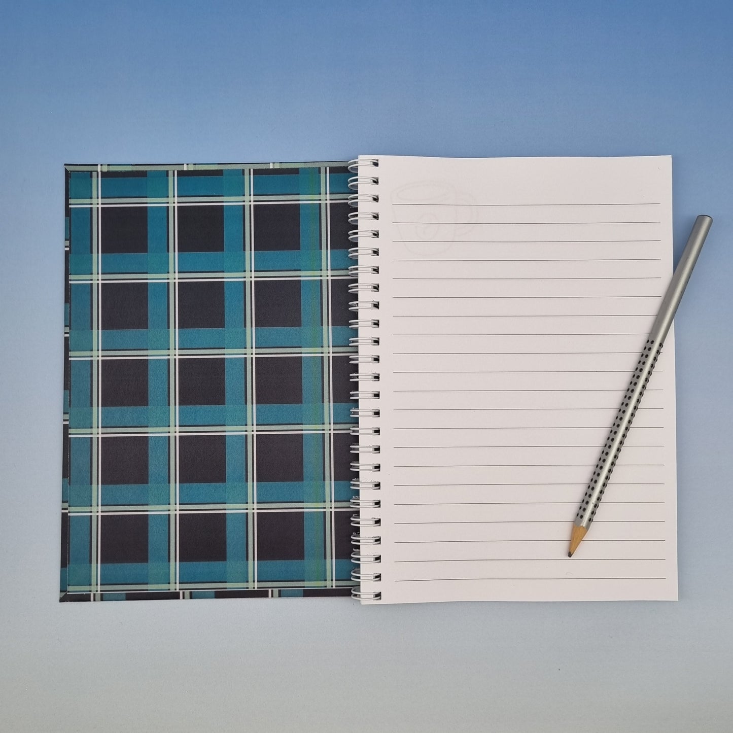 3. Dad's A5 spiral journal notebook - Green checkered