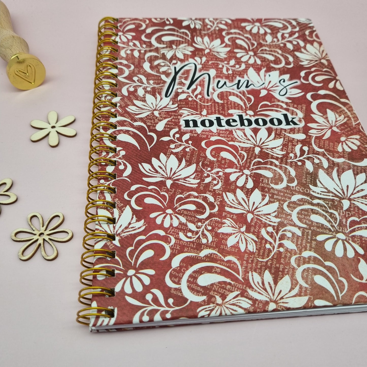 Mum's A5 spiral journal notebook - Maroon filigree