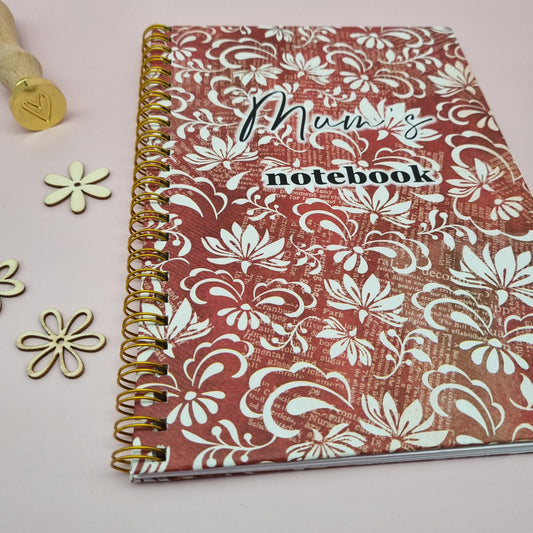 Mum's A5 spiral journal notebook - Maroon filigree